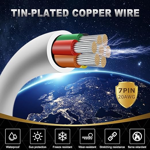 20 Gauge 7 Conductor Electrical Wire, 16.4FT White Stranded Low Voltage 20/7 - Image 2