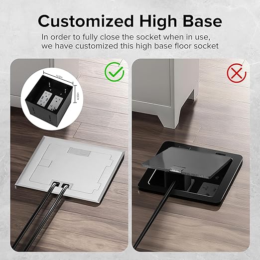 Vagueior Recessed Flat Hidden Floor Electrical Outlet Box Kit, Stainless Steel - Image 4