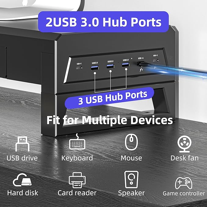 Computer monitor stand with three drawer ，22W charging, 2 USB 3.0, and 1 USB - Image 3
