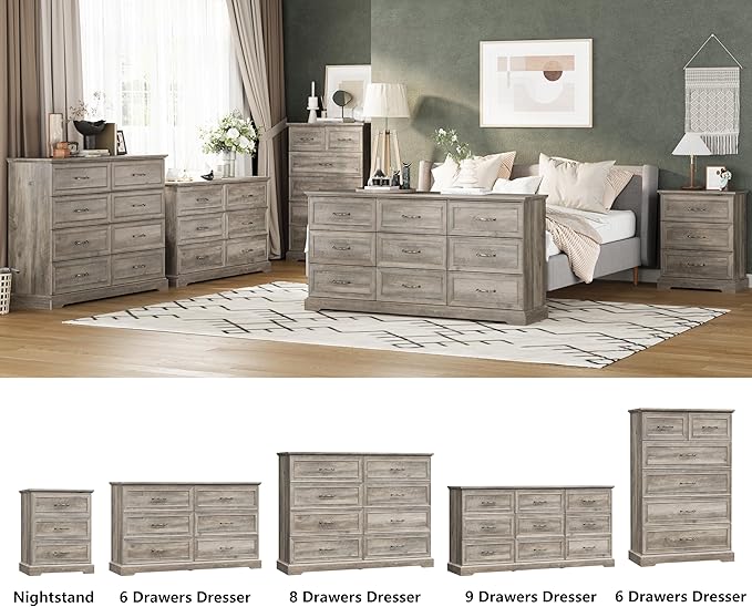 Nightstand Set of 2, Rustic Farmhouse Wood Small Dresser, Bedside Table - Image 6