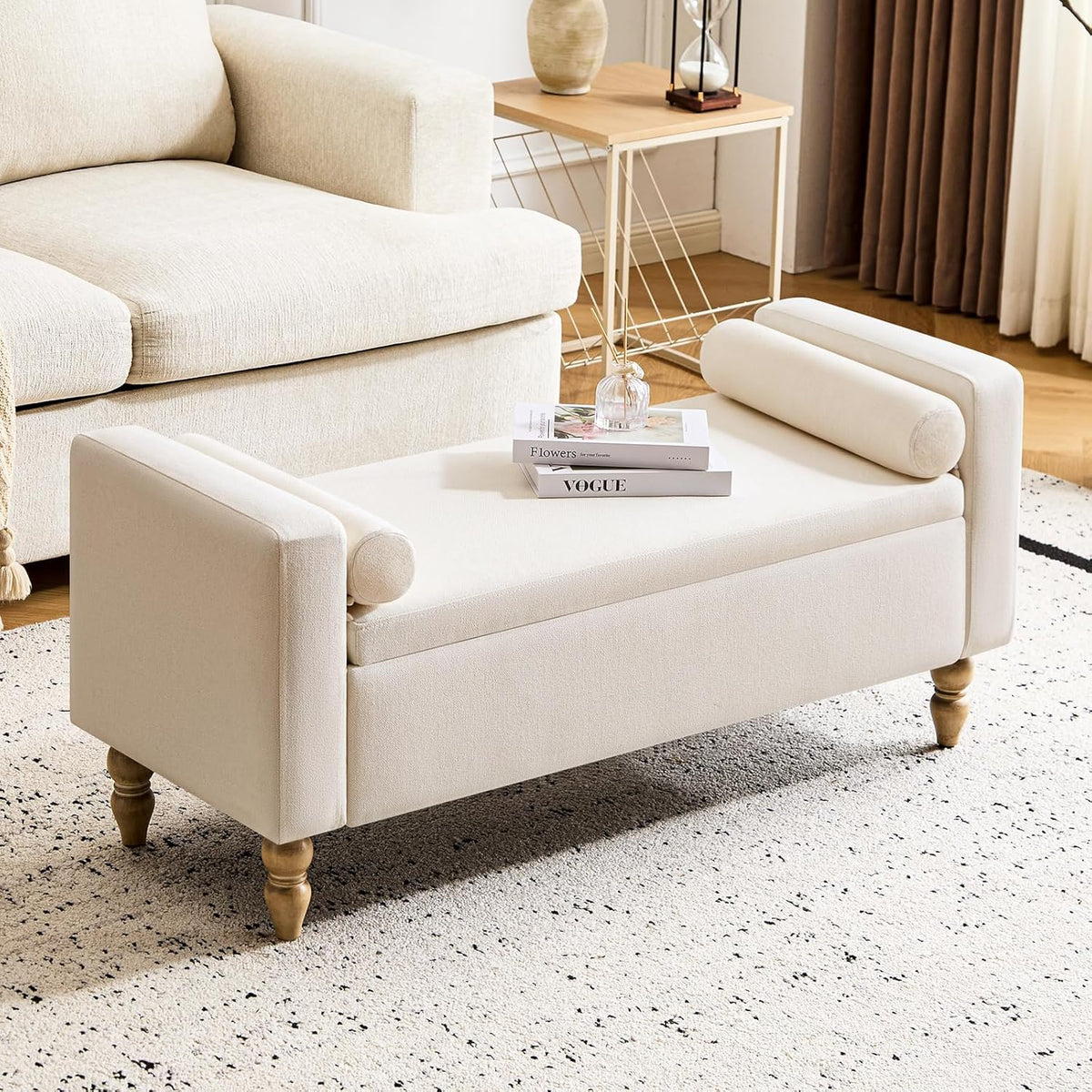 storage ottoman bench, upholstered end of bed bench, main product view