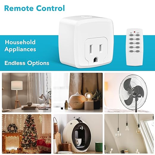 HBN Remote Control Outlet with 100FT RF Signal, Wireless On Off Switch Plug - Image 2