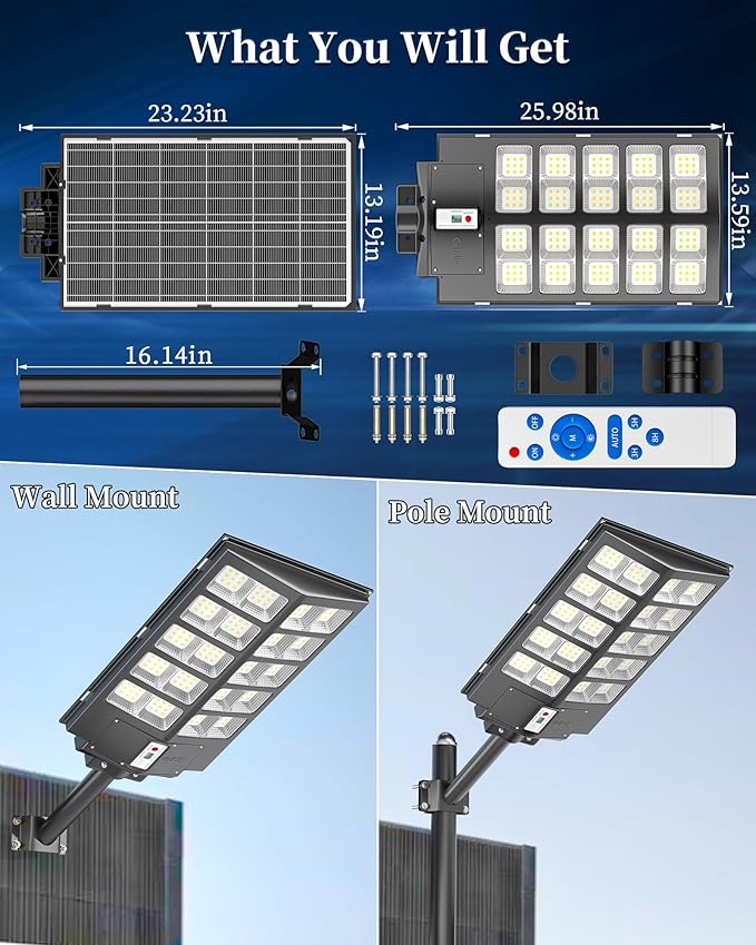 Gefolly SL-6200W Solar Street Light Outdoor 620000LM Wide Angle Commercial - Image 6
