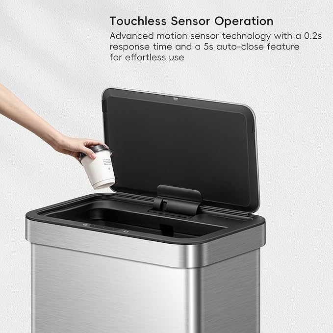 EKO Nova Sensor Trash Can, 21 Gallon/80 Liter Stainless Steel Rectangular - Image 5