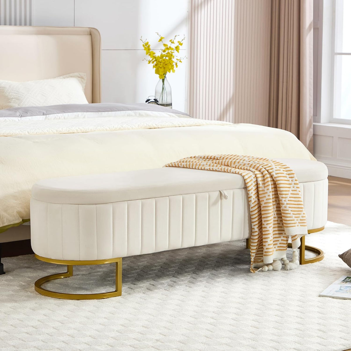 storage ottoman bench, 63" velvet end of bed, main product view