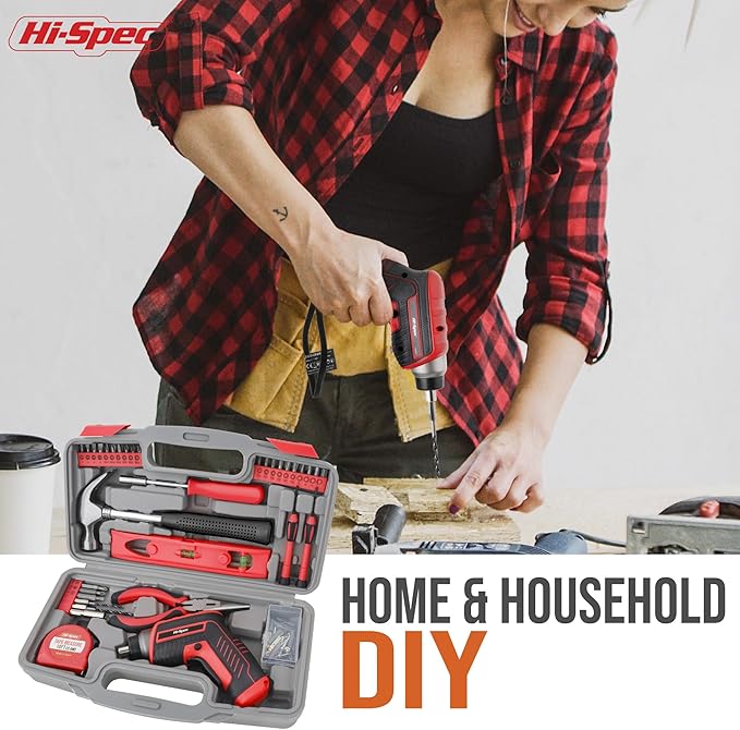 Hi-Spec 35pc Red Tool Kit with 3.6V USB Electric Screwdriver and Drill Set. - Image 6