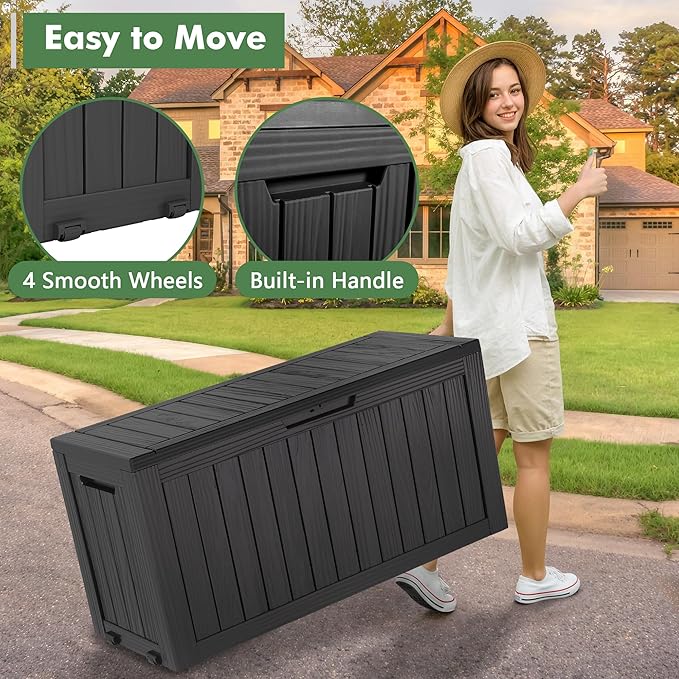 NUNU LAB 75 Gallon Outdoor Storage Box, Large Resin Sturdy Deck Box, Backyard - Image 7