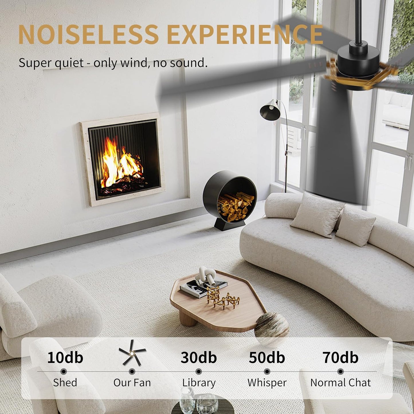 WINGBO 64 Inch Ceiling Fan with Light and Remote, 5 Plywood Blades, 6-Speed Reversible DC Motor, Dimmable, 3CCT, Modern Ceiling Fan for Bedroom Living Room Kitchen, Gold and Black