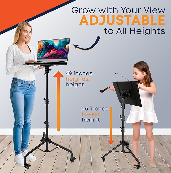 Prozipy Laptop & Projector Tripod Stand Adjustable Height 26 to 51” Wheely - Image 6