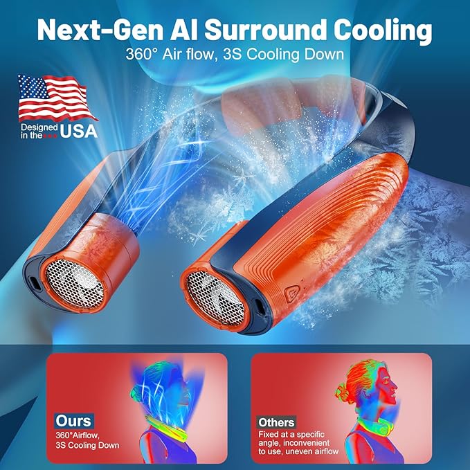 AI Portable Neck Fan with 6 Powerful Speeds, 8000mAh Battery Operated USB-C - Image 2