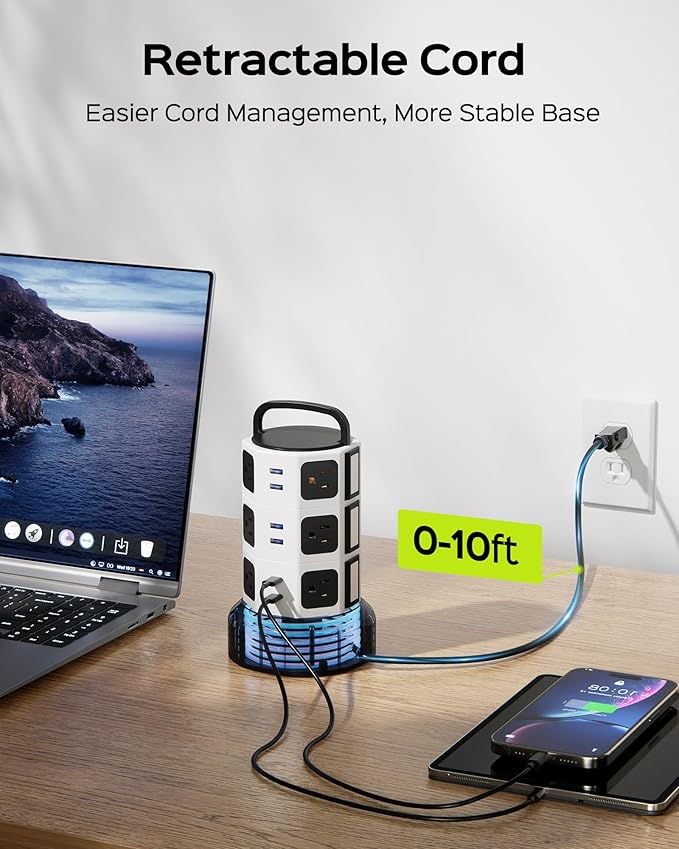 【10ft】 Power Strip Tower JACKYLED Surge Protector Electric Charging Station - Image 3