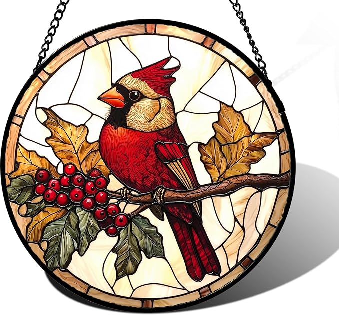 DASTOLL Stained Glass Window Hanging, Birds on a Branch Cardinal Sun Catchers by DASTOLL