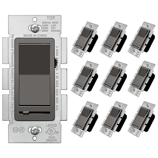 BESTTEN 10 Pack Matte Brown Dimmer Light Switch, Single Pole or 3-Way, by BESTTEN