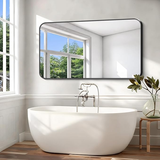 Black Bathroom Mirror, 66x36 inch Aluminum Metal Frame Rectangular Vanity Mirror - Image 3