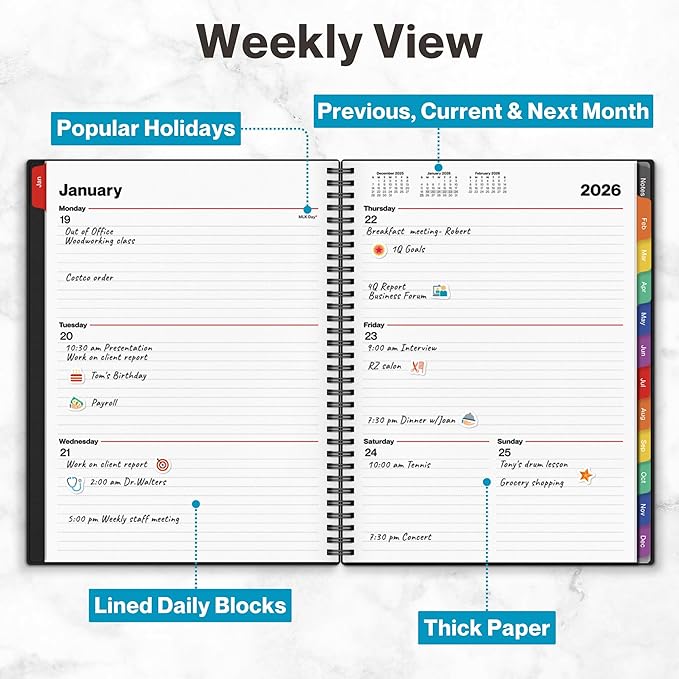 Dunwell 2026 Planner Book 8.5x11, Weekly Monthly Calendar, Jan to Dec, Large - Image 6