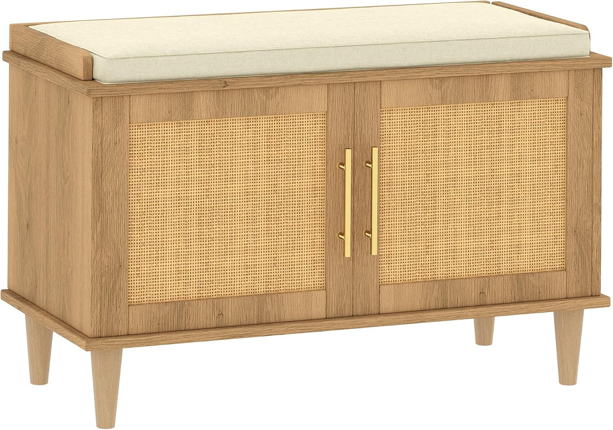 akxomel 31.5" rattan shoe storage bench 2 doors, main product view