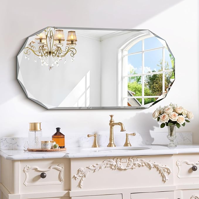 GLASHOM Beveled Edge Frameless Bathroom Mirror, Oval Wall Mirror by GLASHOM