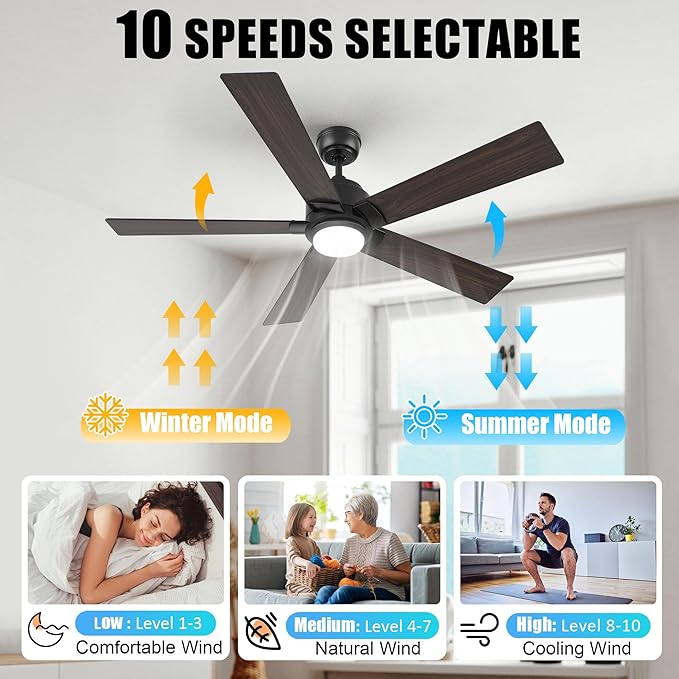 SMAAIR Smart WiFi LED Ceiling Fan, 52inch Plywood Outdoor Smart Ceiling Fan - Image 2