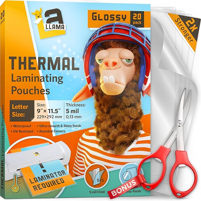 Thermal Laminating Pouches, 9 x 11.5 Inches, 5 Mil Thick, 20 Pack, Suited by LaLlama