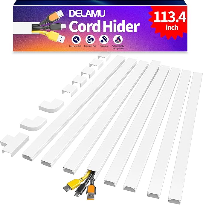 Delamu Cord Covers for Wires on Wall, 113.4in TV Cord Hider, Self-adhesive - Image 9