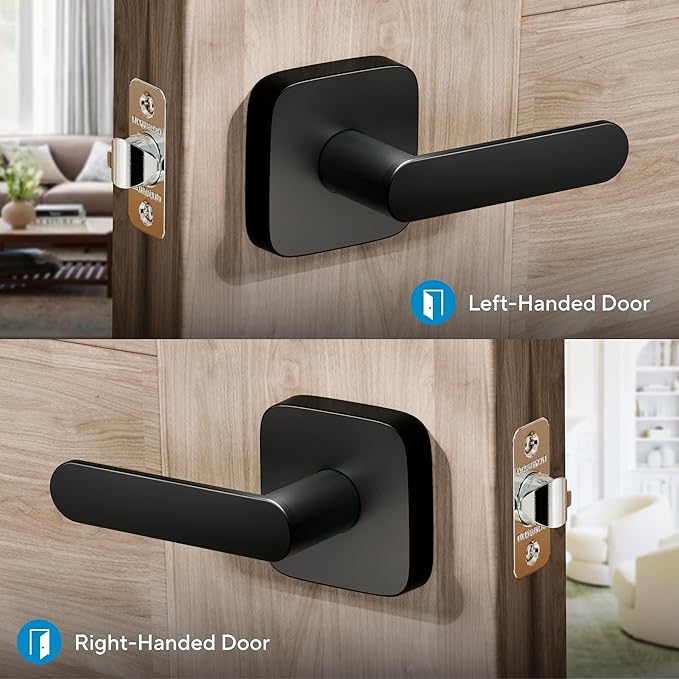 ULTRALOQ Passage Lever Door Handle, Reversible Black Front Door Handle No Lock - Image 5