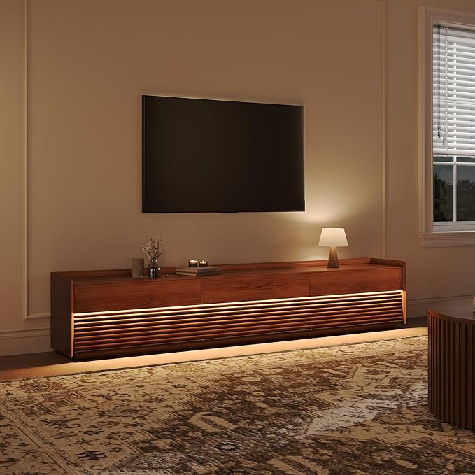 POVISON Fully-Assembled Mid Century Modern TV Stand, 94.49" Wood Media Console - Image 3