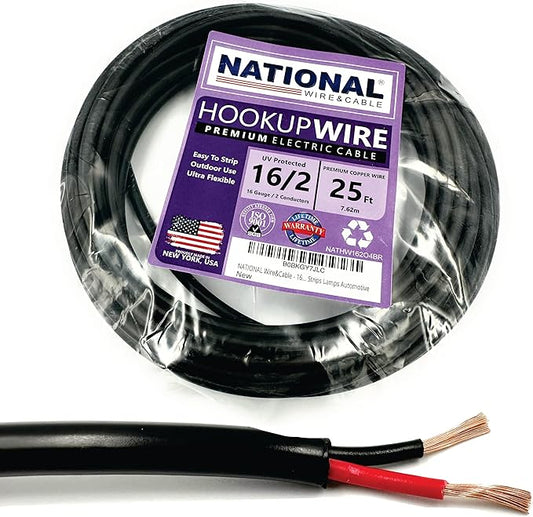 NATIONAL Wire & Cable – 16 AWG 2-Conductor Premium Copper Wire, 25 ft, Stranded by NATIONALWireCable