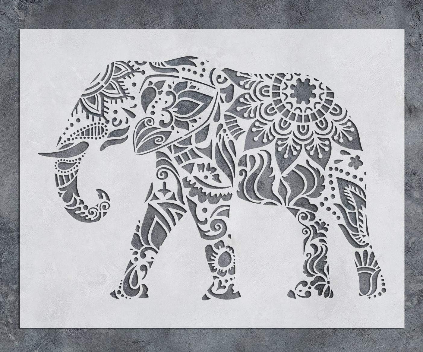 GSS Designs Elephant Wall Decor - Mandala Elephant Stencil (12x16 Inch) Laser Cut Painting Stencil - Reusable Template for Wall Decals Transfer (SL-021)