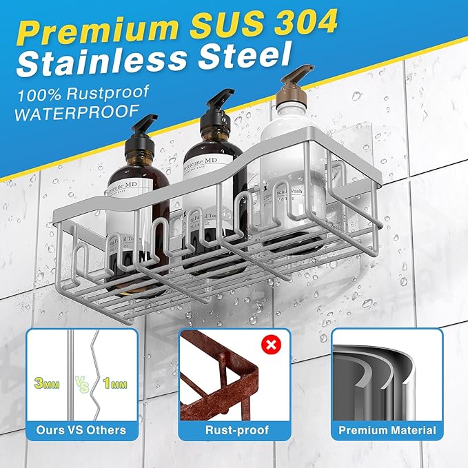 EUDELE 5-Pack Rustproof Stainless Steel Shower Caddy – No Drill Adhesive - Image 5