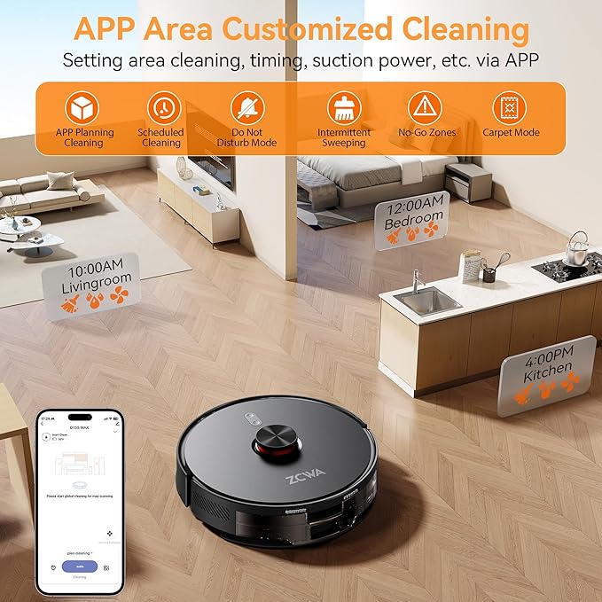 ZCWA D15S MAX Robot Vacuum and Mop Combo, 10000Pa Suction Robot Vacuum - Image 7
