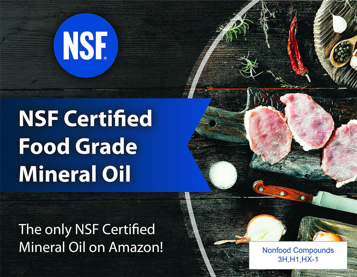 NSF Certified Food Grade Mineral Oil - Gallon (128oz), Certified Food Safe Conditioner for Wood Cutting Boards, Butcher Blocks and Stainless-Steel Kitchen Equipment