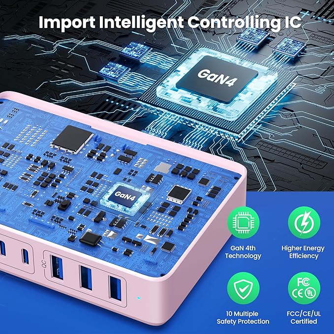 USB C Charger 300W USB C Charger Block, 8-Ports GaN IV Fast Charging Station Hub - Image 4