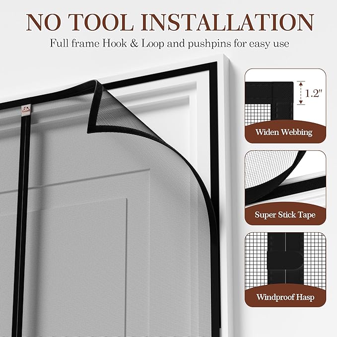 yotache Magnetic Screen Door Fits Door Size 32 x 92, Screen Size 34" x 93" - Image 5