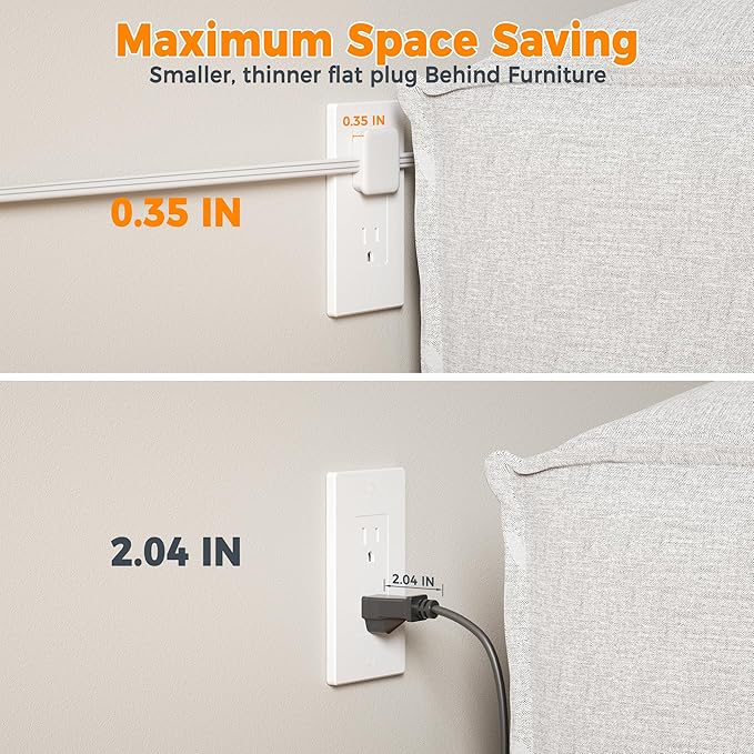 TESSAN Twin Extension Cord 12 FT, Double Ended Flat Plug Surge Protector Power - Image 5