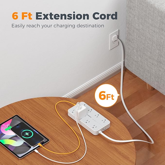 TESSAN Flat Plug Extension Cord 6 FT, Surge Protector Power Strip - Image 6