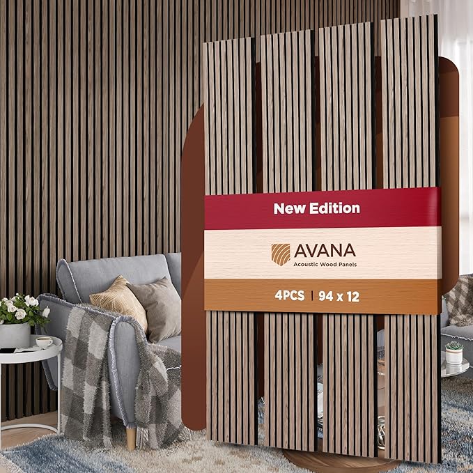 Avana Acoustic Wood Wall Panels – 94.4 x 12.6 Inch Natural Walnut Acoustic by AvanaHome