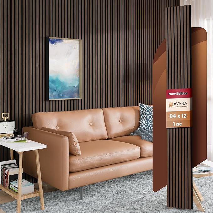 Avana Modern Acoustic Wood Wall Panels – 94.4x12.6 Inch Dark Walnut Acoustic by AvanaHome