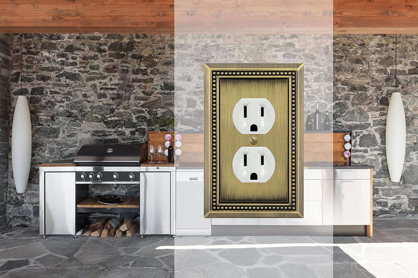 Sunken Pearls Heavy Duty Decorative Wall Plate Switch Plate Outlet Cover (Single Duplex, 2 Pack, Antique Brass)