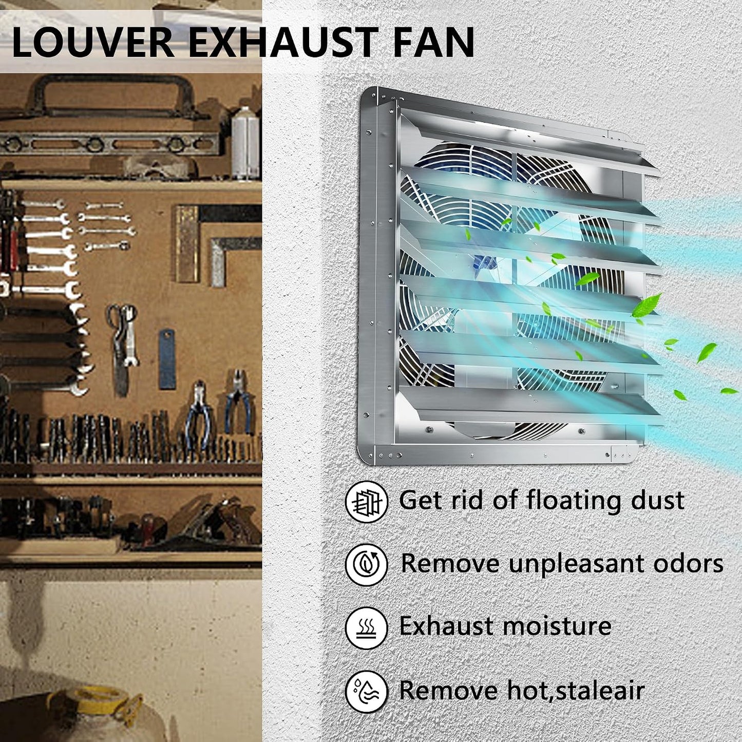24 Inch Shutter Exhaust Fan, Aluminum Wall Mounted Exhaust Fan, 5280 CFM High Speed Automatic Shutter Attic Fan, Vent Fan For Greenhouse,Shed,Shop,Garage,ETL Listed