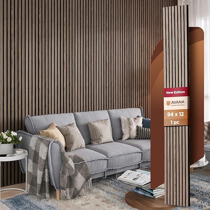 Avana Modern Acoustic Wood Wall Panels – 94.4 X 12.6 Inch Walnut Acoustic by AvanaHome