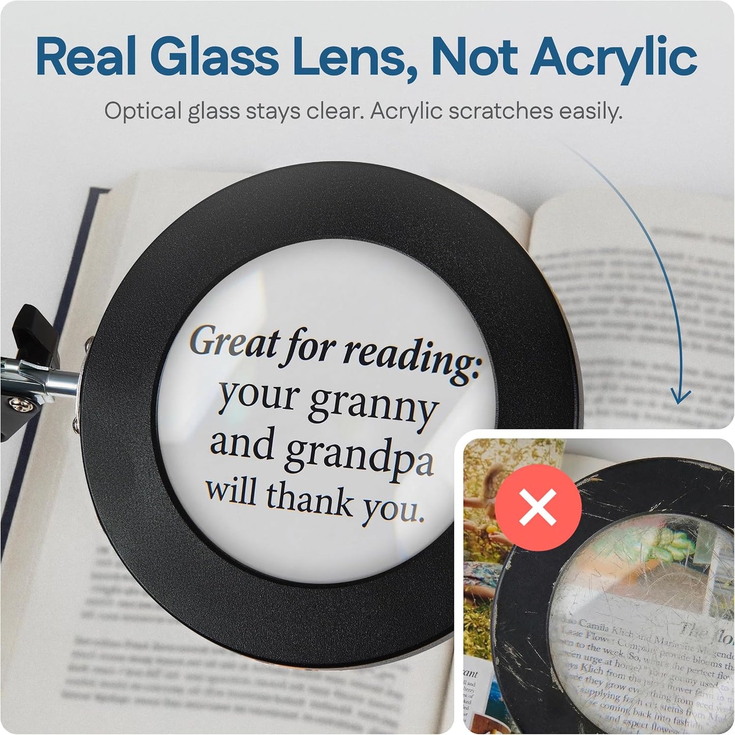 10X Magnifying Lamp - Desk Magnifying Glass with Light, Lighted Magnifying Glass with Stand, Magnifying Light, 5 Color Modes, 2 Mounting Options, USB Cable, Adapter & Magnetic Tray, Black