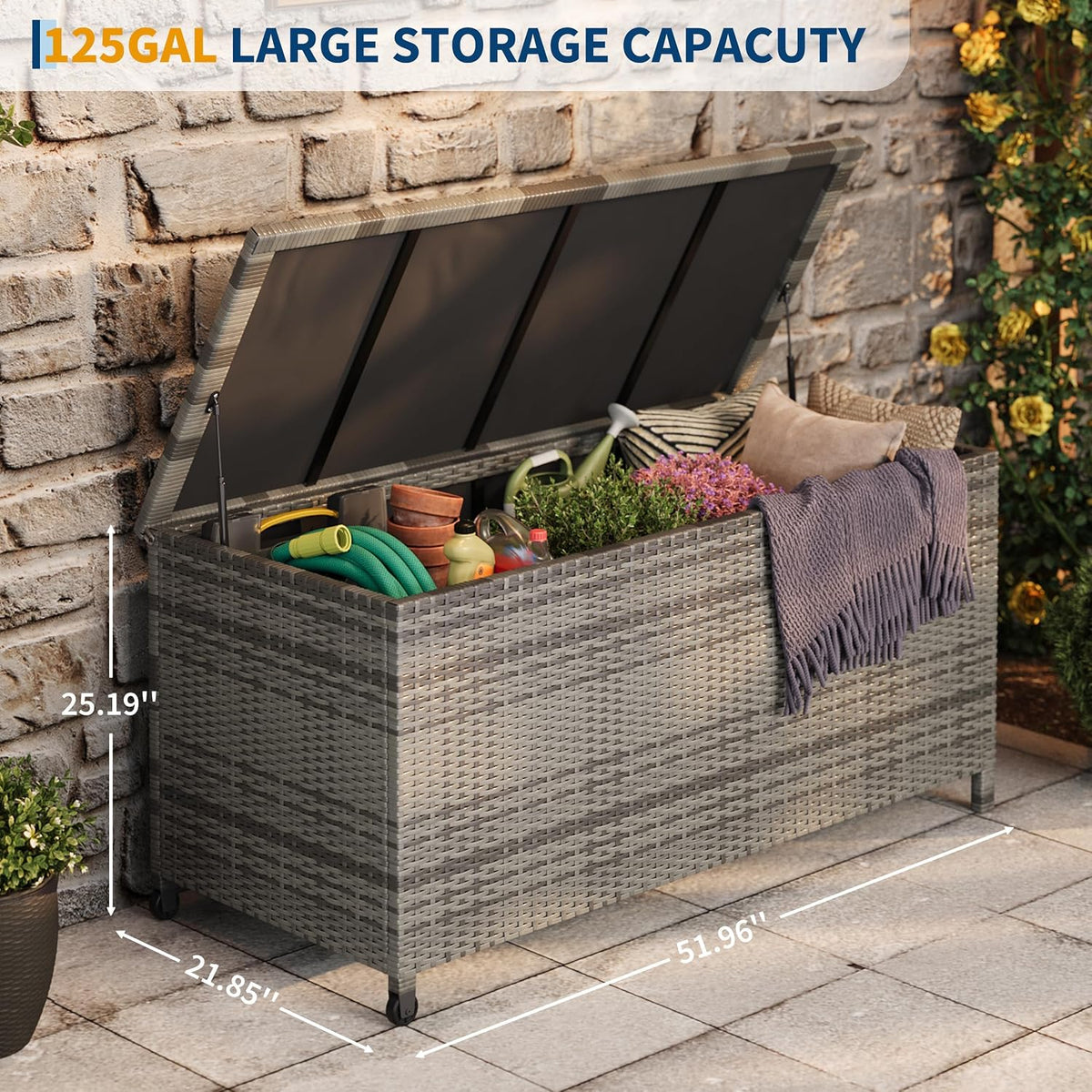 garvee 125 gallon large deck box waterproof pe, close-up detail