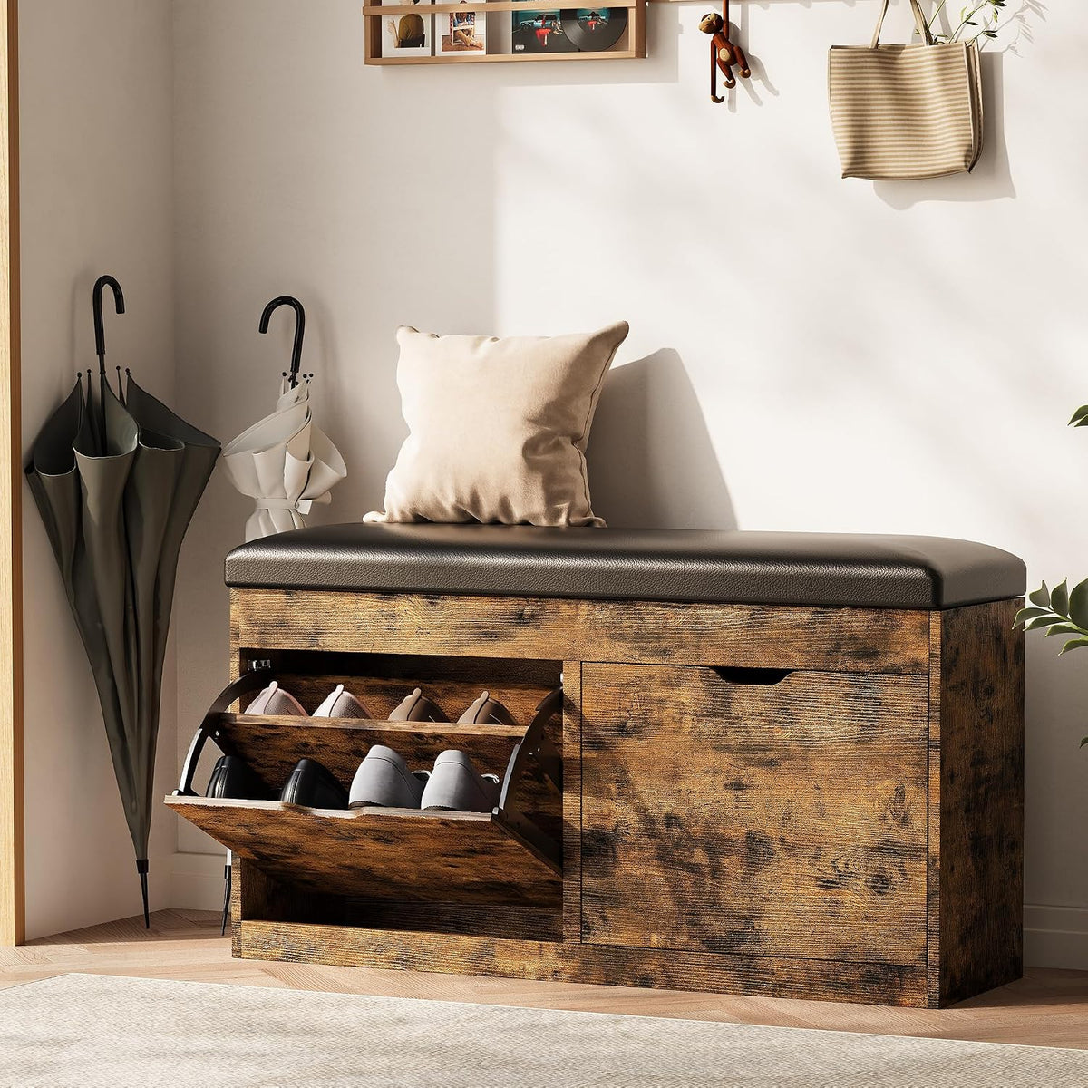 40" shoe storage bench with 2 flip drawers, main product view