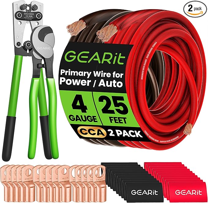 GEARit 4 Gauge CCA Ground Wire All-in-One Kit: Crimping Tool, 15 Lugs, and 20 by GEARit