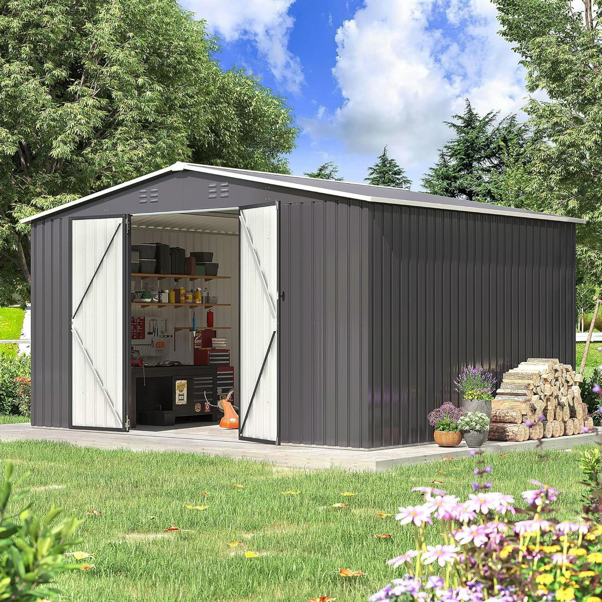 polar aurora 10x12 outdoor storage metal shed with, main product view