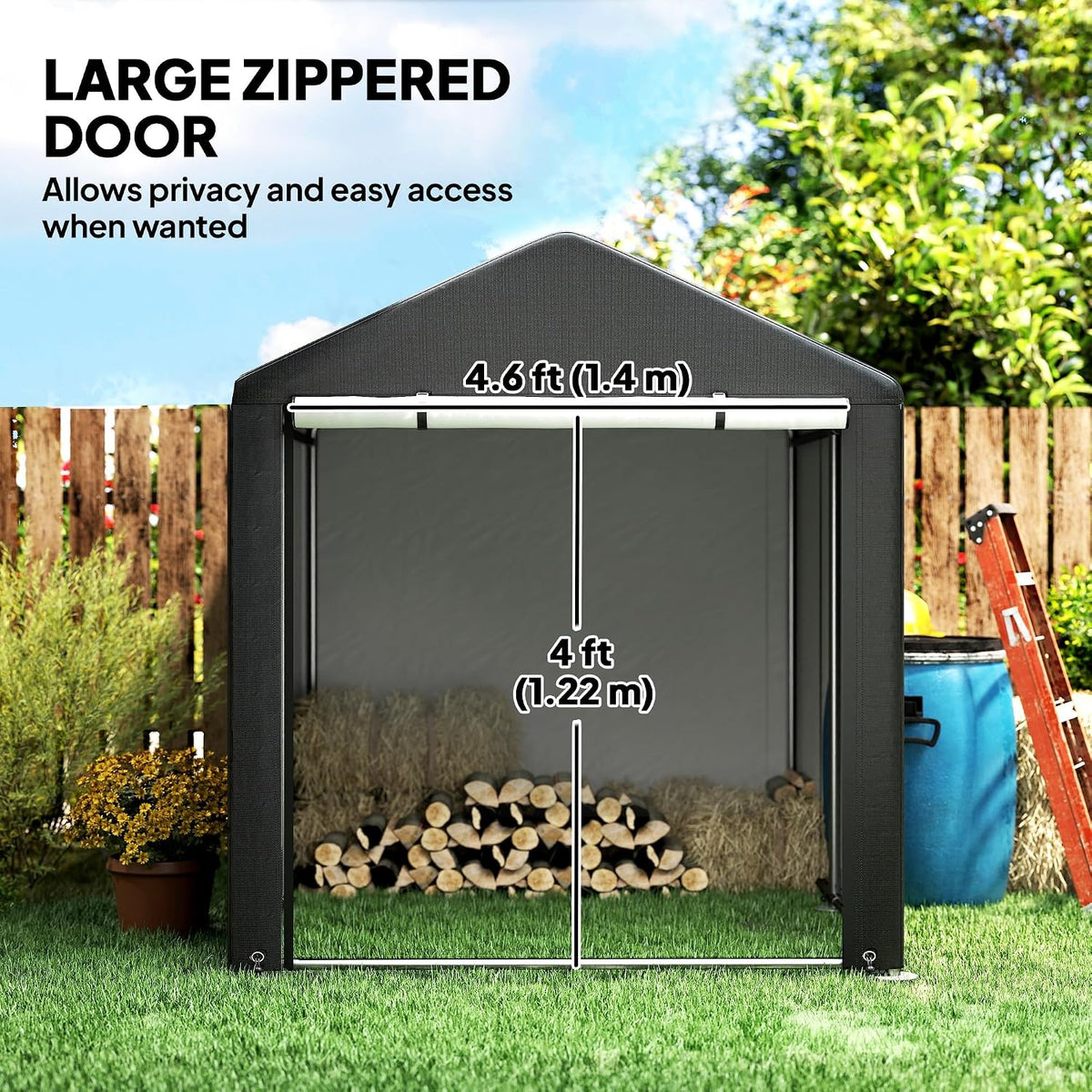 outsunny 5.2 x 7.2 ft portable storage shed showing dimensions