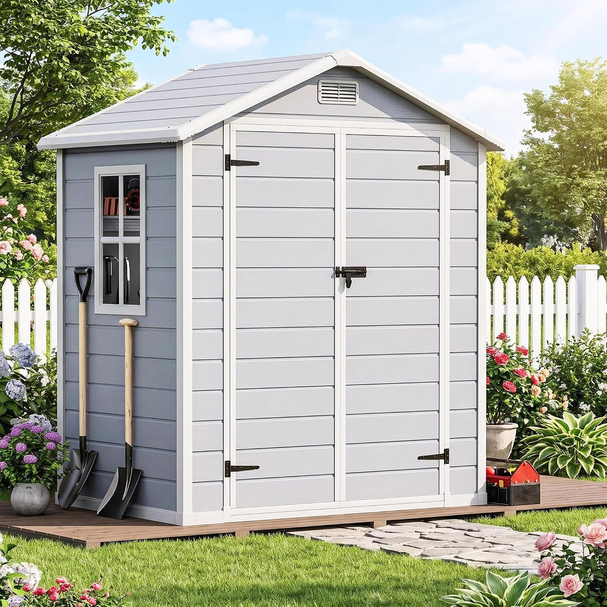 dwvo 6x4ft resin outdoor storage shed with floor, main product view