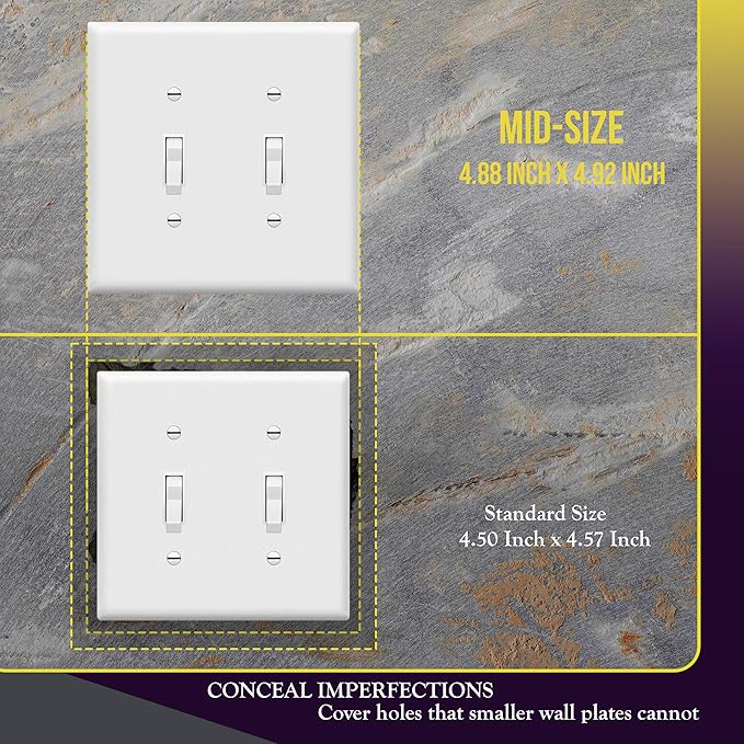 ENERLITES Mid-Size Toggle Light Switch Wall Plate, Midway Size 2-Gang 4.88" x - Image 2