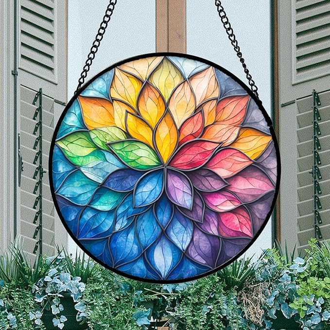 DASTOLL Stained Glass Window Hanging, Colorful Flower Petals Sun Catchers - Image 3