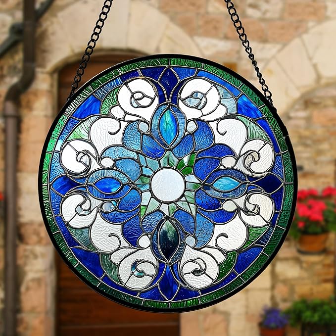 DASTOLL Stained Glass Window Hanging, Boho Style Sun Catchers Diamond Glass - Image 4
